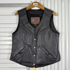 First Classics Vest Womens Small Black Leather Snap Front Biker Motorcycle